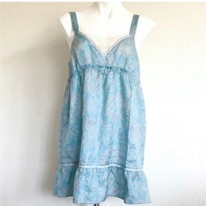 Velvet blue lace floral bay doll dress fairy cottage slip dress size medium